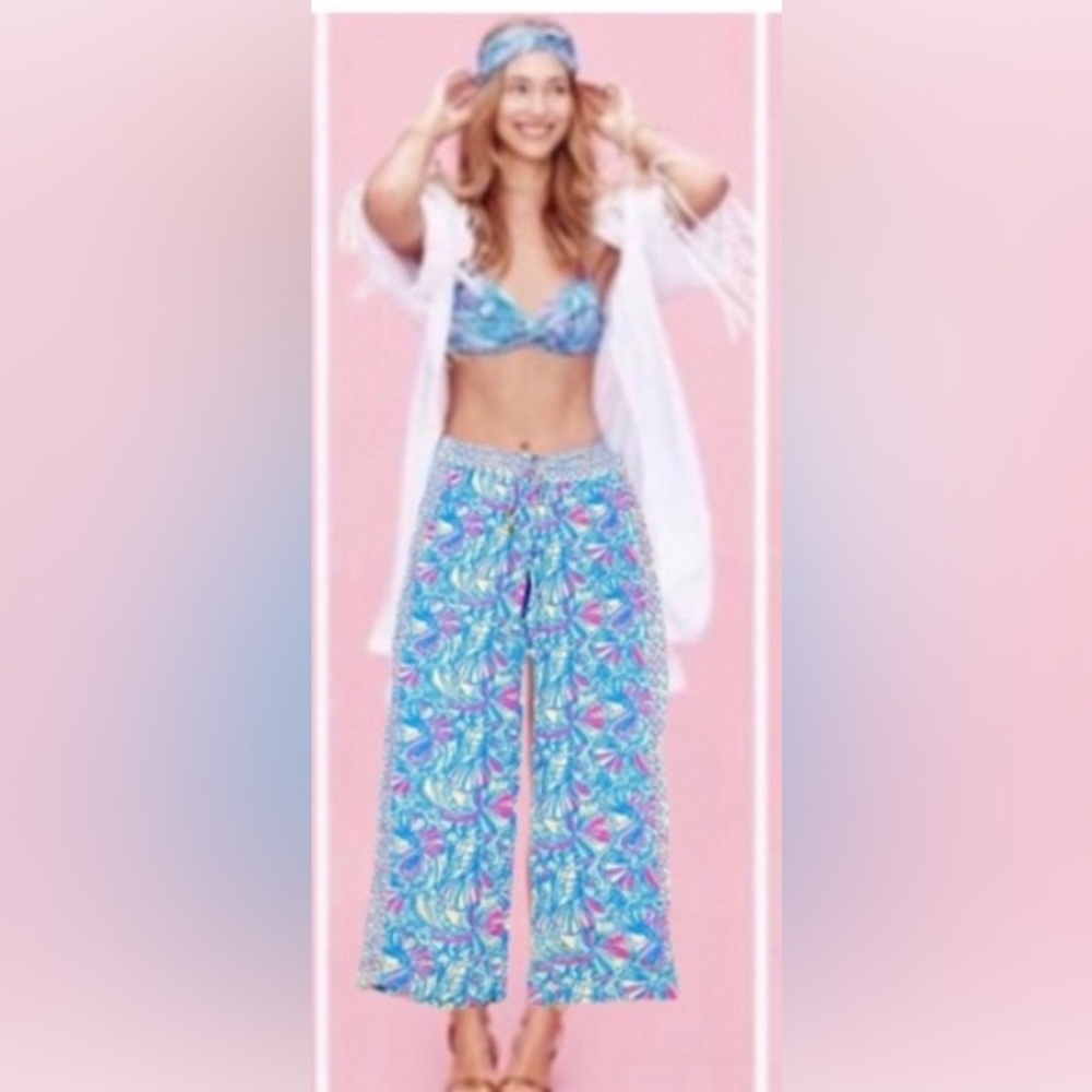 NWT Lilly Pulitzer for Target Wide Leg Palazzo Pants My Fans Pink Blue